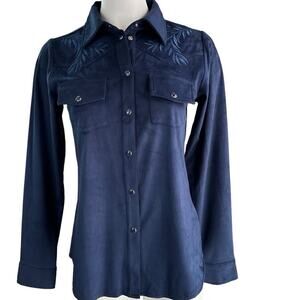 DG2 by Diane Gilman Faux Suede Novelty Embellished Cowgirl Shirt NWT Size L